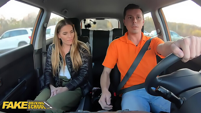 Eveline Dellai Gets A Rough Ride In The Backseat Of Fakedrivingschool'S Car